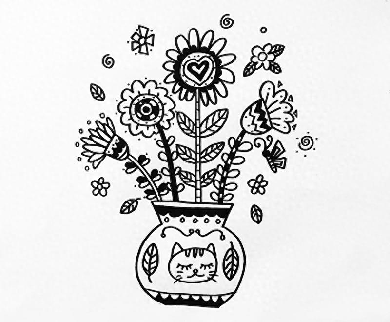 手把手教你简笔画《瓶插鲜花》，你绝对能学会！